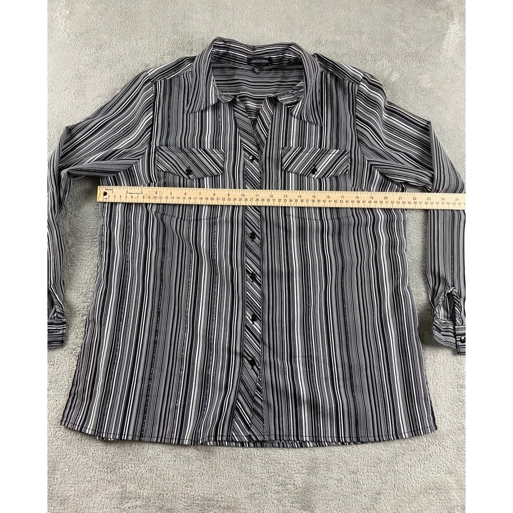 NOTATIONS Women Black Gray White Stripe Button Up Shirt Long Sleeve Size L - Picture 5 of 11